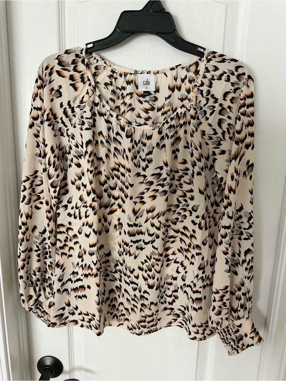 CAbi Cream Leopard-Print Long-Sleeve Blouse with Black & Brown Accents